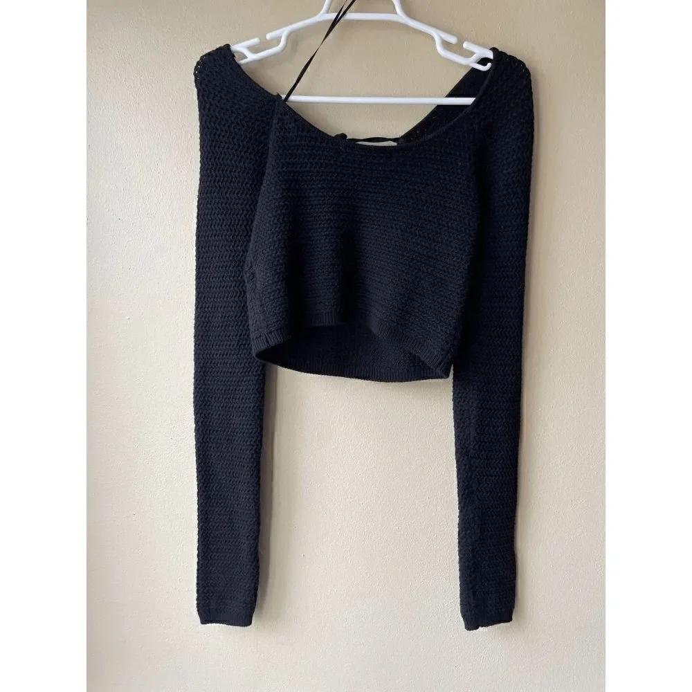 Free People Beach Black Knit Crop Long Sleeve Women's Size Small